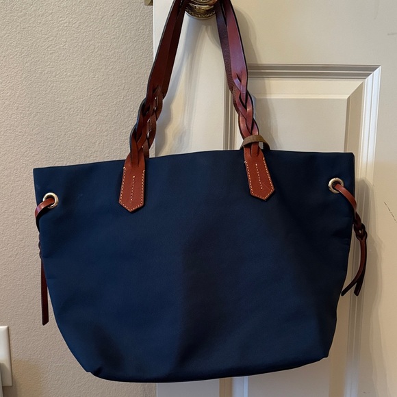 Navy Blue Dooney and BourkeTote Bag with Brown leather Accents - Picture 2 of 6